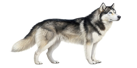 Obraz premium Siberian husky standing in a natural confident pose. Realistic purebred dog isolated on transparent background for pet branding and advertising.
