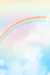 Pastel rainbow sky with star sparkles,soft cloud dancer,Vector cartoon for Easter design,Baby shower,Dreamy background,Fairytale,Greeting card,Magical children illustrations
