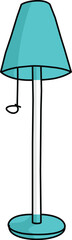 Modern floor lamp with teal blue shade and pull chain switch illustration
