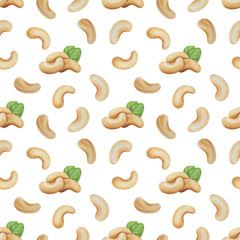 Cashew nut seamless pattern.White background. For design, backgrounds