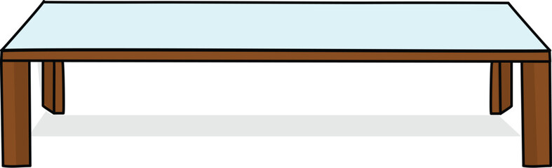 Modern empty coffee table illustration with wooden legs and glass top