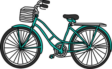 sky-blue Vintage City Bicycle Vector Illustration, Classic Dutch Style Bike with Front Basket Isolated on White