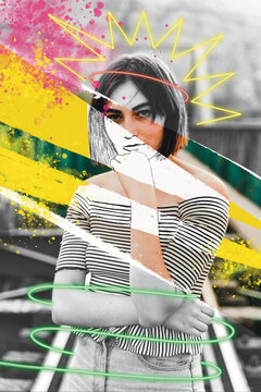 Mixed media artistic portrait with neon effect and creative expression