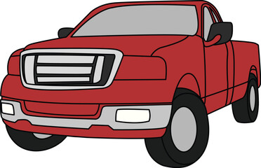 Red Pickup Truck Vector Illustration, Modern 4x4 Off-Road Utility Vehicle Isolated on White Background