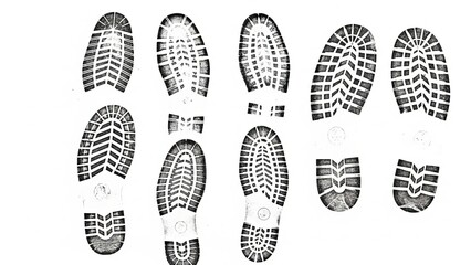 Forensic Shoe Sole Impressions Displayed as High-Contrast Footwear Tread Patterns for Evidence Analysis