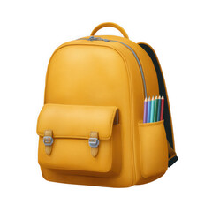 Bright yellow school backpack filled with colorful pencils and supplies ready for adventure