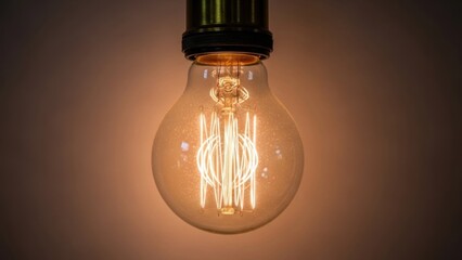 Vintage Edison Bulb Glowing Brightly in Dimly Lit Room.
