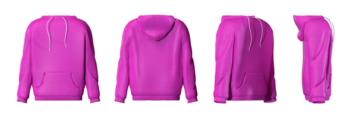 Pink hoodie isolated on white background - 3D illustration