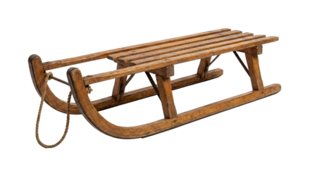 Vintage wooden sledge isolated on Transparent PNG