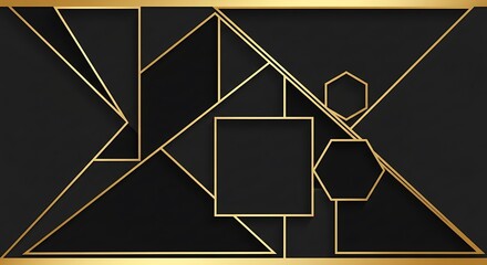 Abstract Geometric Black and Gold Design with Sharp Lines and Hexagons