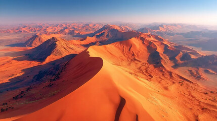 Fototapeta premium sahara desert dunes at sunset, golden sand dunes in sahara sunset light, african sahara dunes glowing at sunset
