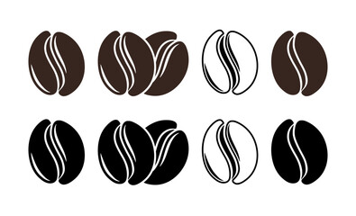 Set of coffee bean icons without background.
