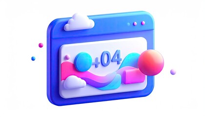 3D browser window with error message and vibrant abstract elements