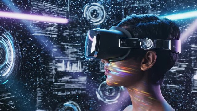 Person wearing virtual reality headset