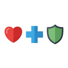 Obraz premium Health and Protection Symbols in Simple Flat Design with Bright Colors on White Background for Medical Branding