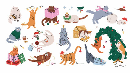 Festive Felines Adorable Cats Celebrating the Holidays with Christmas Decorations and Gifts © Jonathan