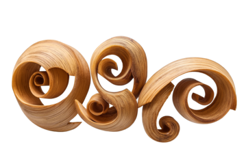 Wood curls with natural grain patterns isolated on a transparent background