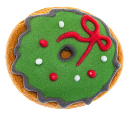 Christmas wreath gingerbread cookie isolated