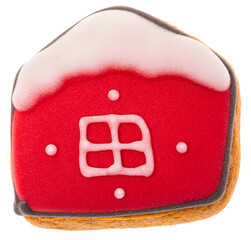 Red gingerbread house cookie isolated
