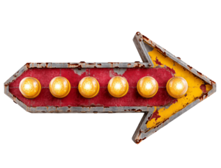 Vintage Arrow Sign with Lights isolated on a transparent background