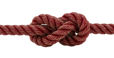 Thick Red and White Twisted Rope Knot isolated on a transparent background