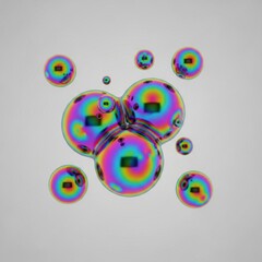 Iridescent soap bubbles floating gently in a state of suspended animation