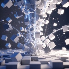 Dynamic Assembly of Fragmented Cubic Elements with Energy Streams and Checkerboard Base