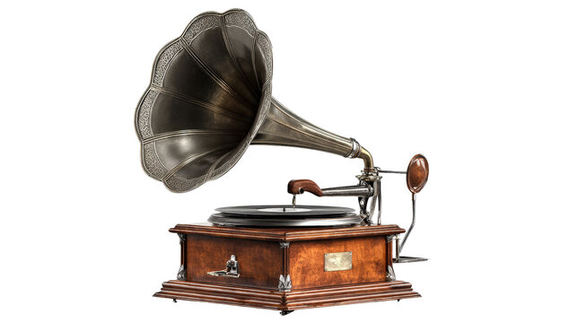 Old phonograph spinning aloneTransparent background, PNG file