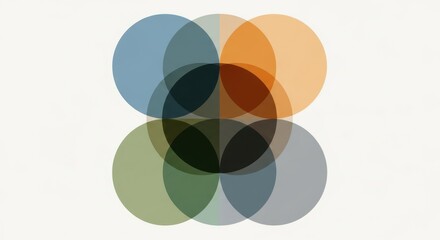 Overlapping translucent circles with diverse colors on a white backdrop