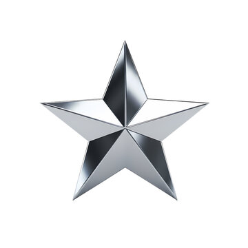 Shiny Silver Five Pointed Star Metallic Trophy Shape Isolated on White