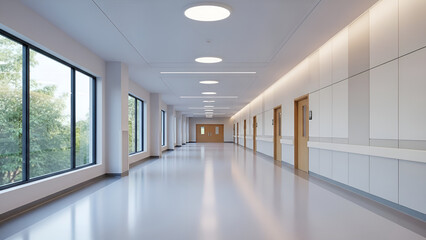 Fototapeta premium Modern Hospital Corridor with Natural Light