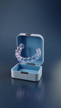 Clear dental aligners displayed in open case, modern orthodontic teeth correction concept