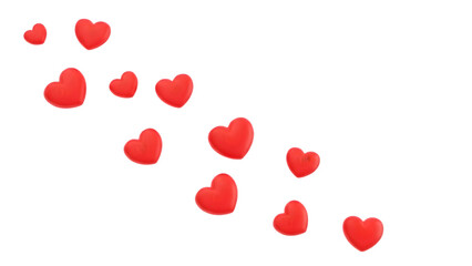 Glowing red hearts isolated on transparent background