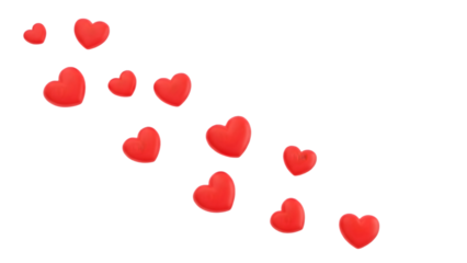 Glowing red hearts isolated on transparent background