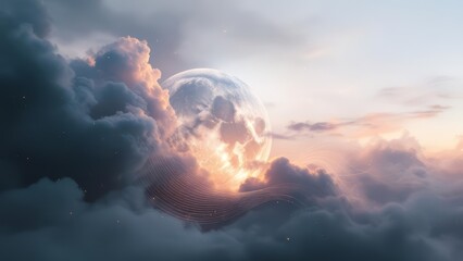 Abstract blue waves with glowing orange and red particles creating a dynamic and futuristic digital background.