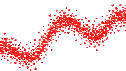 Vibrant red particle wave isolated on transparent background