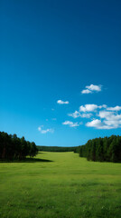 Obraz premium Calm Rural Landscape with Pine Trees and Blue Sky