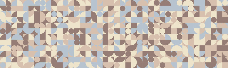 Abstract geometric pattern featuring muted pastel tones and midcentury modern design elements.  Perfect for website backgrounds, textile prints, or stylish branding.