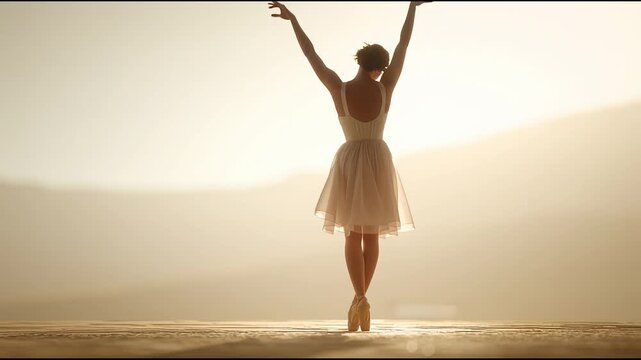Dancer Performs Graceful Movements in a Natural Setting During Sunset in an Open Area With Soft Light Highlighting the Figure