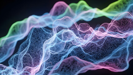 Luminous abstract particle waves with vibrant colors creating dynamic patterns in a digital space isolated on white background