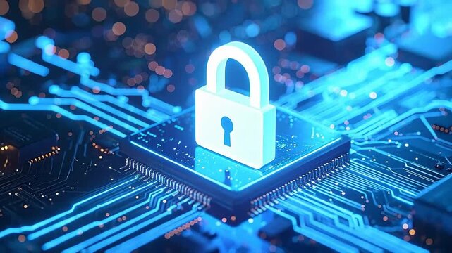 Secure Digital Lock on Circuit Board Symbolizing Data Protection and Cybersecurity Concept