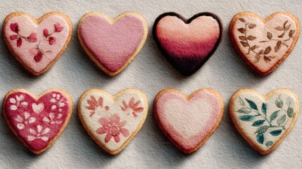 Fototapeta premium Watercolor illustration of gingerbread cookies for Valentine s Day isolated on a white background