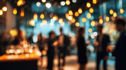Blurry Social Gathering: In the soft glow of warm lights, a social gathering unfolds, where indistinct figures mingle in a convivial atmosphere, filled with lively conversations and shared moments.
