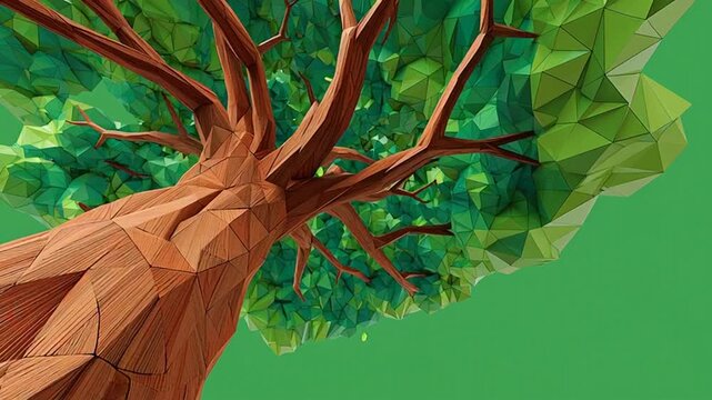 Low Poly Geometric Tree Artistry, Abstract Nature Woodland Canopy Background
