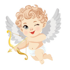Boy Cupid arrow and bow without background