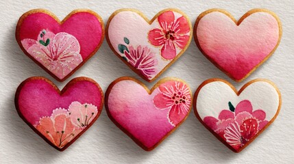 Fototapeta premium Watercolor illustration of gingerbread cookies for Valentine s Day isolated on a white background