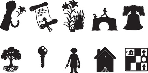 Obraz premium Black silhouette icons isolated on transparent background