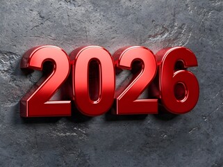 featuring the bold, red, three-dimensional numbers "2026" prominently displayed against a textured, dark gray background