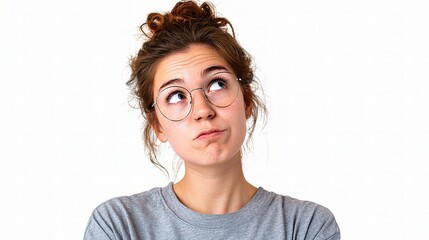 Thinking in Thought: A portrait captures a woman deep in contemplation, her gaze upward, and her expression suggests of thought, curiosity and the wonder of inquiry.