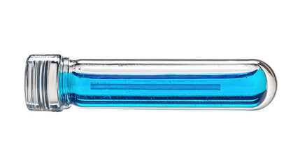 Transparent test tube with neon blue solutionTransparent background, PNG file